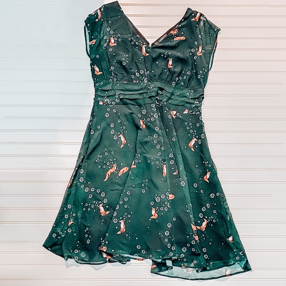 eShakti dark green fox print dress | size 16